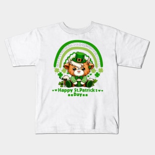 St. Patrick’s Day Highland Cow Luck of the Cute Highland: St. Paddy's Cow Kids T-Shirt